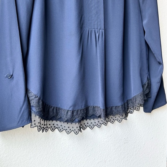 Zadig & Voltaire Tranoi navy silk top with black hem Blue lace trim blouse Sz M - Picture 7 of 14